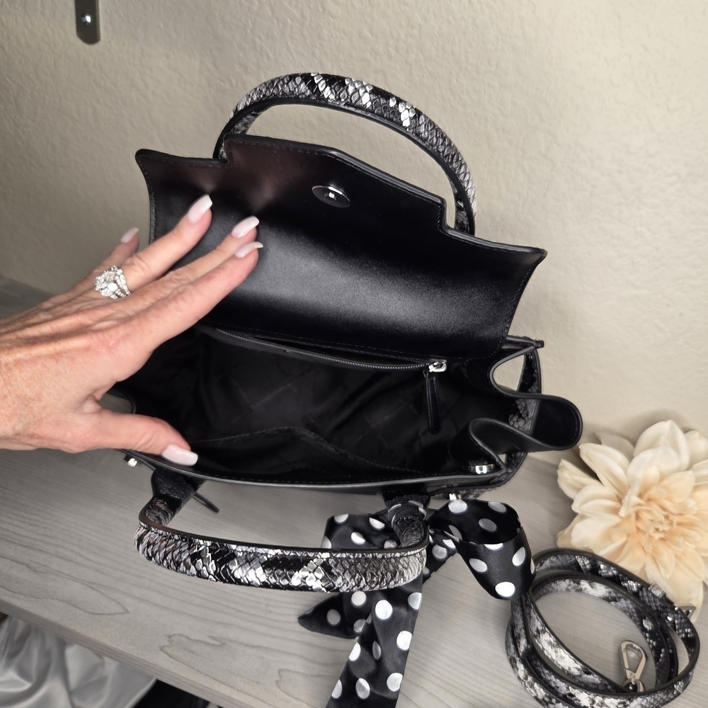 Michael kors Black Satchel with Black and white snake trim. NWOT. - Picture 4 of 6